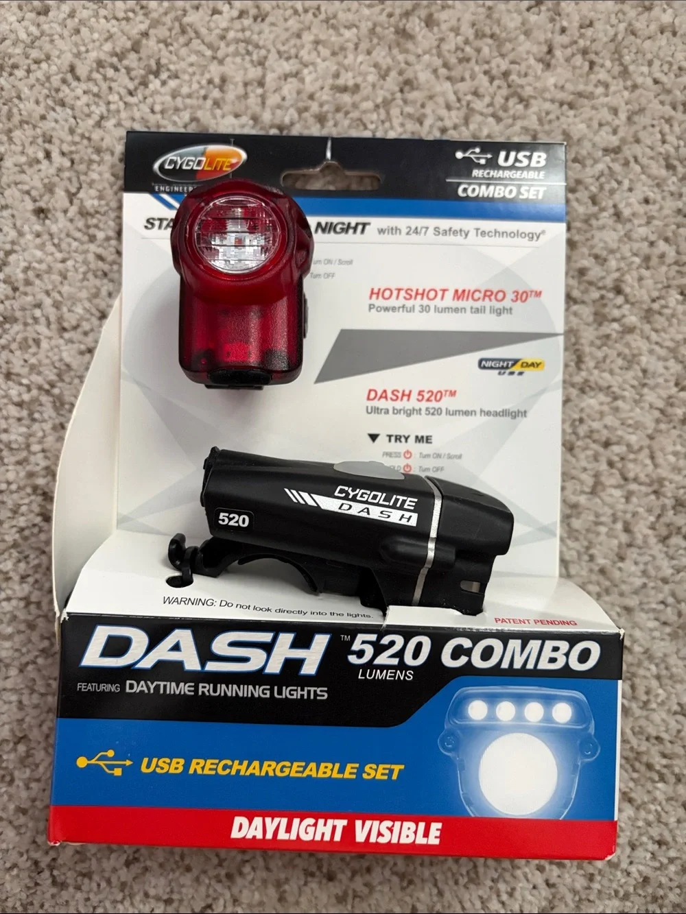 Dash 520 Combo USB Rechargeable Bike Light Set - Black & Red